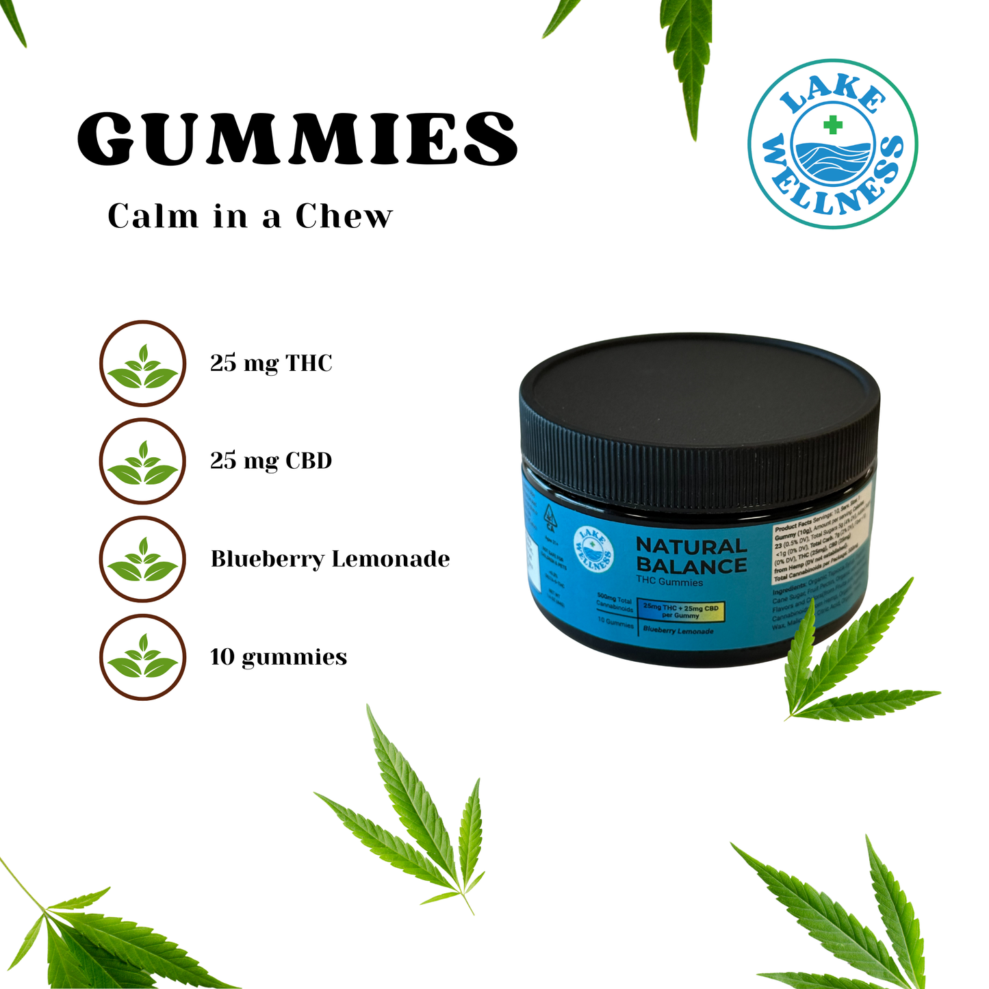 Blueberry Lemonade 500mg (25mg CBD / 25mg THC) - Perfect Balance