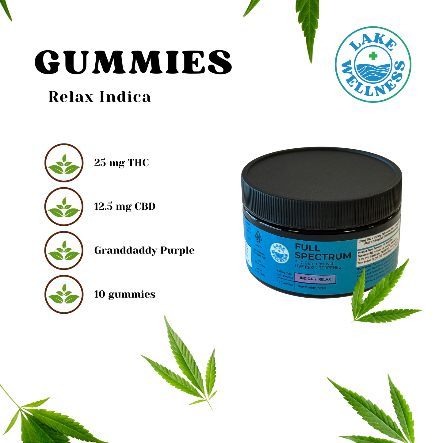 Granddaddy Purple Indica Gummies 450mg (25mg THC / 12.5mg CBD / 5mg CBG / 2.5mg CBN / 12.5mg Terpenes)