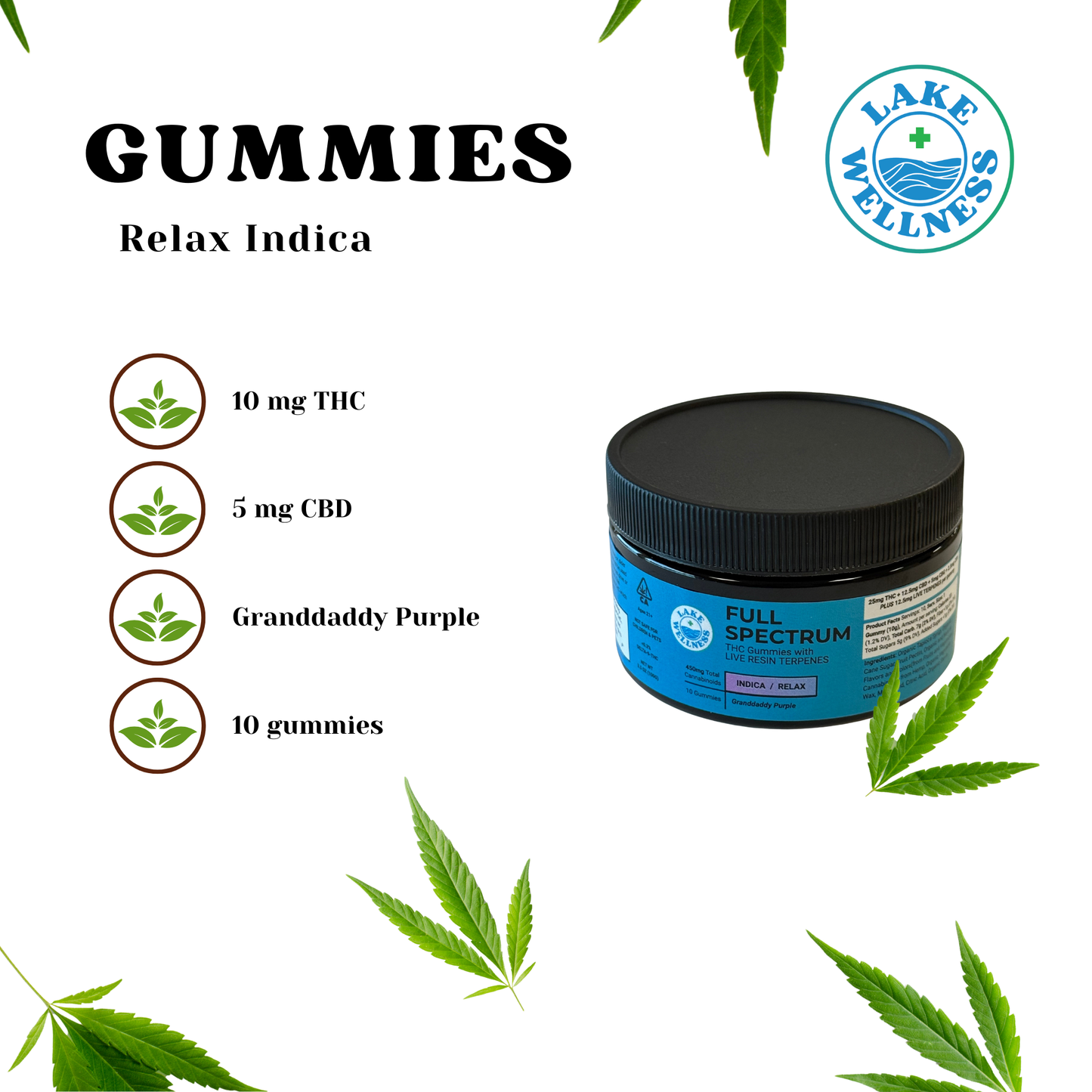 Granddaddy Purple Indica Gummies 180mg (10mg THC / 5mg CBD / 2mg CBG / 1mg CBN / 5mg Terpenes)