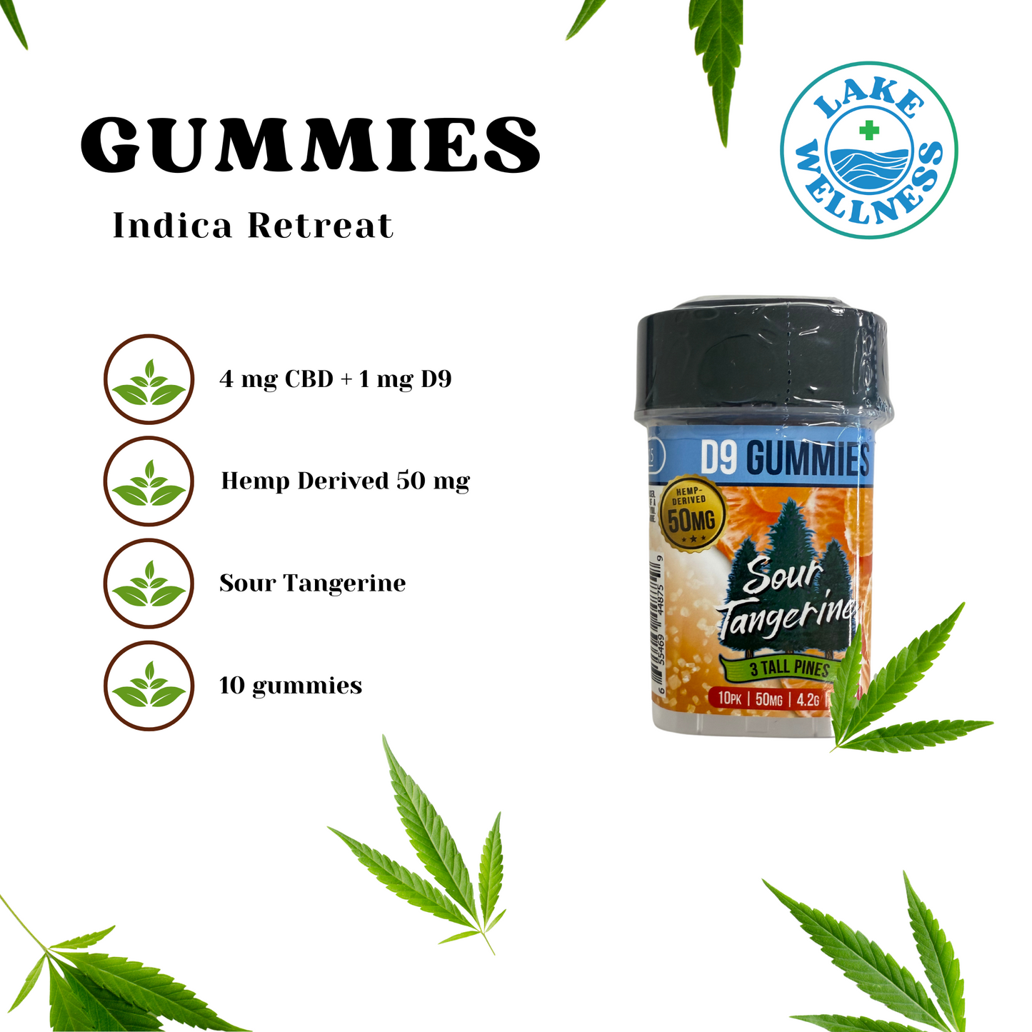Sour Tangerine Gummies 5 mg (4mg CBD / 1mg D9)